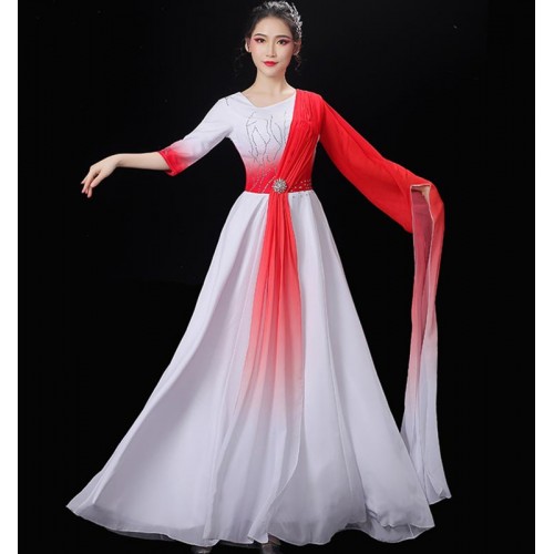 Women Host Evening Dress Classical Dance dresses traditional classical dance costumes Chinese waterfall Sleeves Dance Costumes